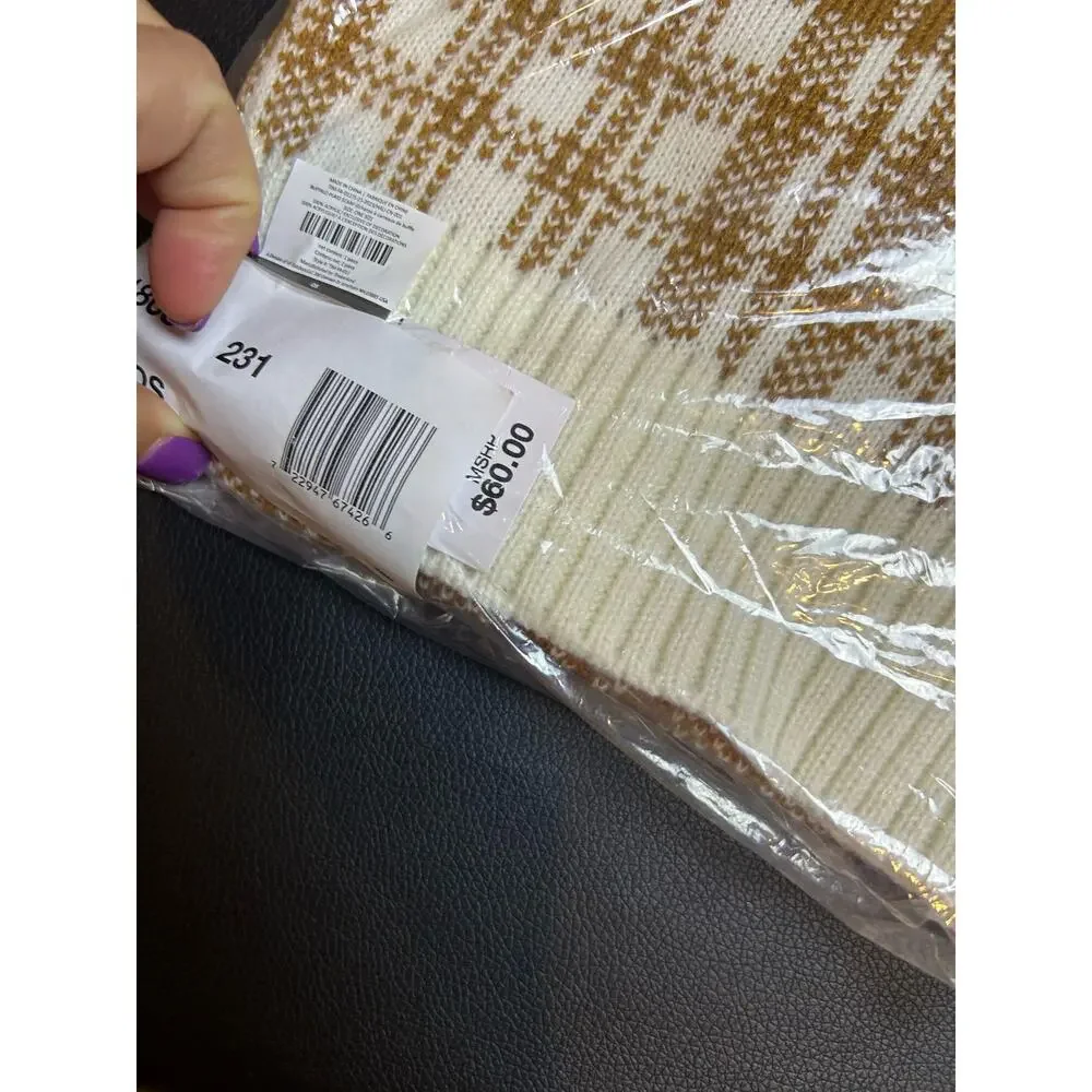 Timberland Scarf Tan White Plaid Winter New in Package Fringe